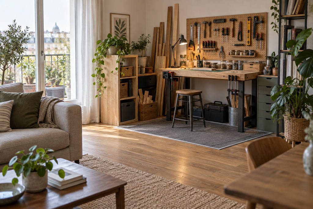Atelier et salon rénovés dans une maison ayant bénéficié d'aides énergie